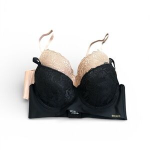 BCBG NWT 36C light push up BRA 2 PACK Nude & Black with lace
